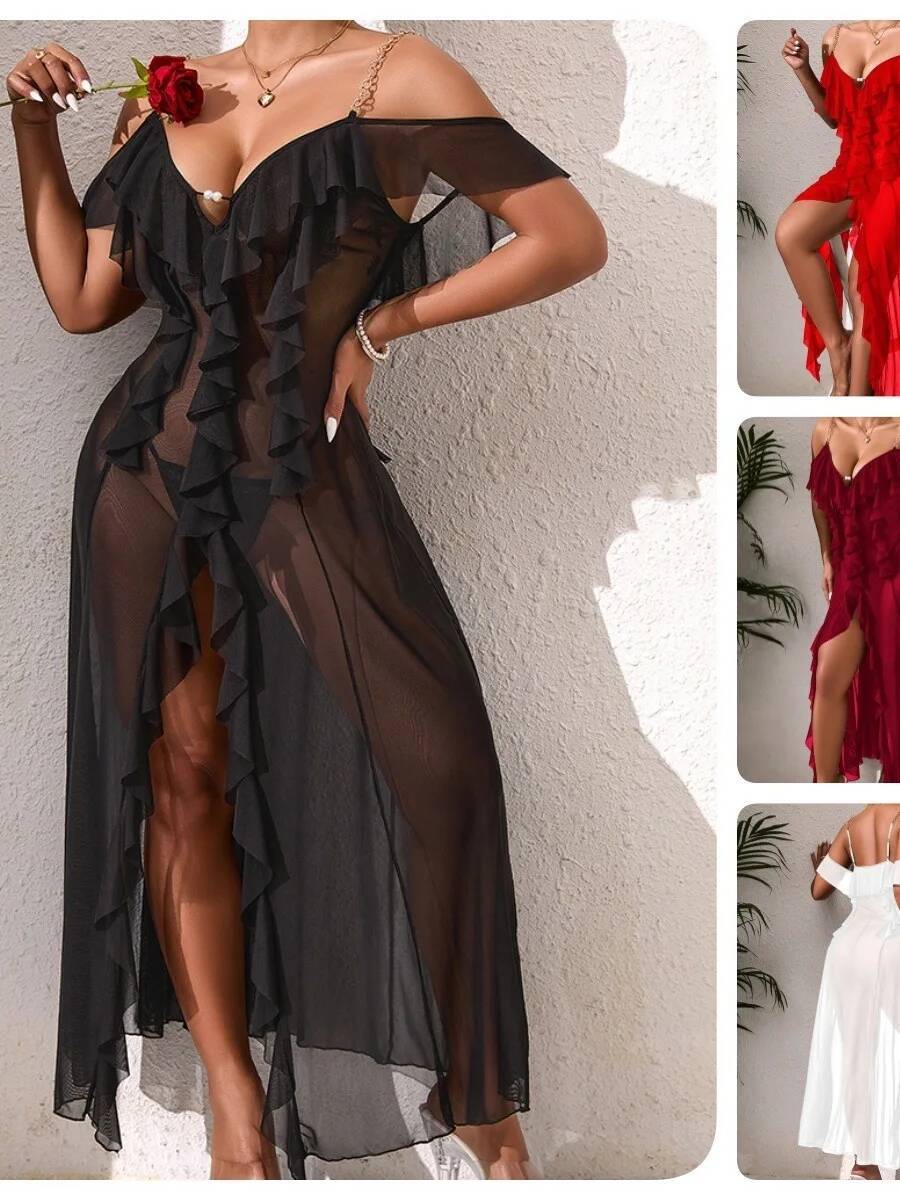 Solid Color Mesh Nightdress Wi - огляд і ціна Mesh Strap Metal