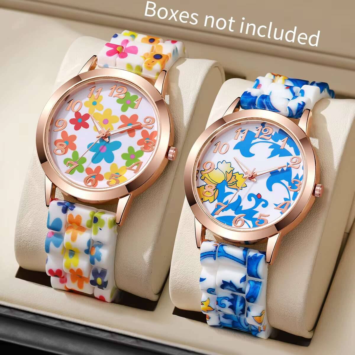 2PCS Fashion Flower Printed Wo - огляд і ціна Silicone Band Women